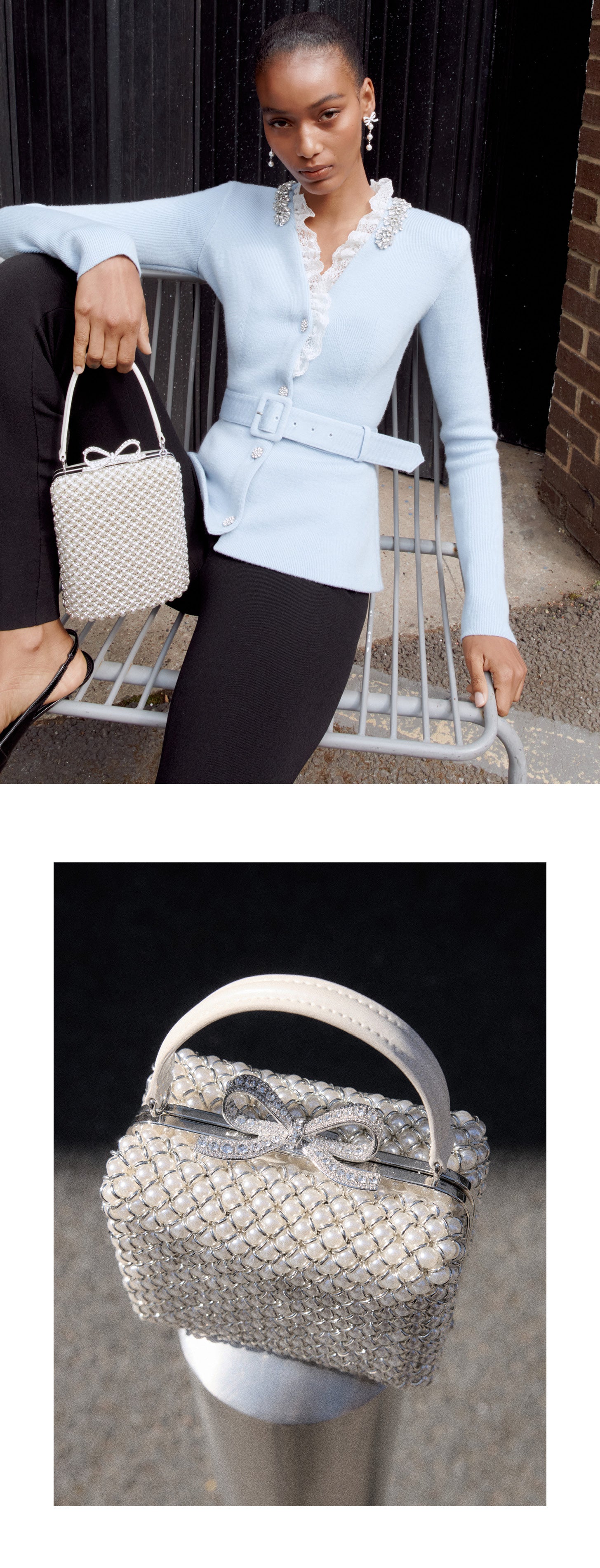 トートバッグ SELF PORTRAIT FW24 KNITTED BAG (PF24-325-MU_MULTI) Cream Leather Mini Tote Bag – self-portrait