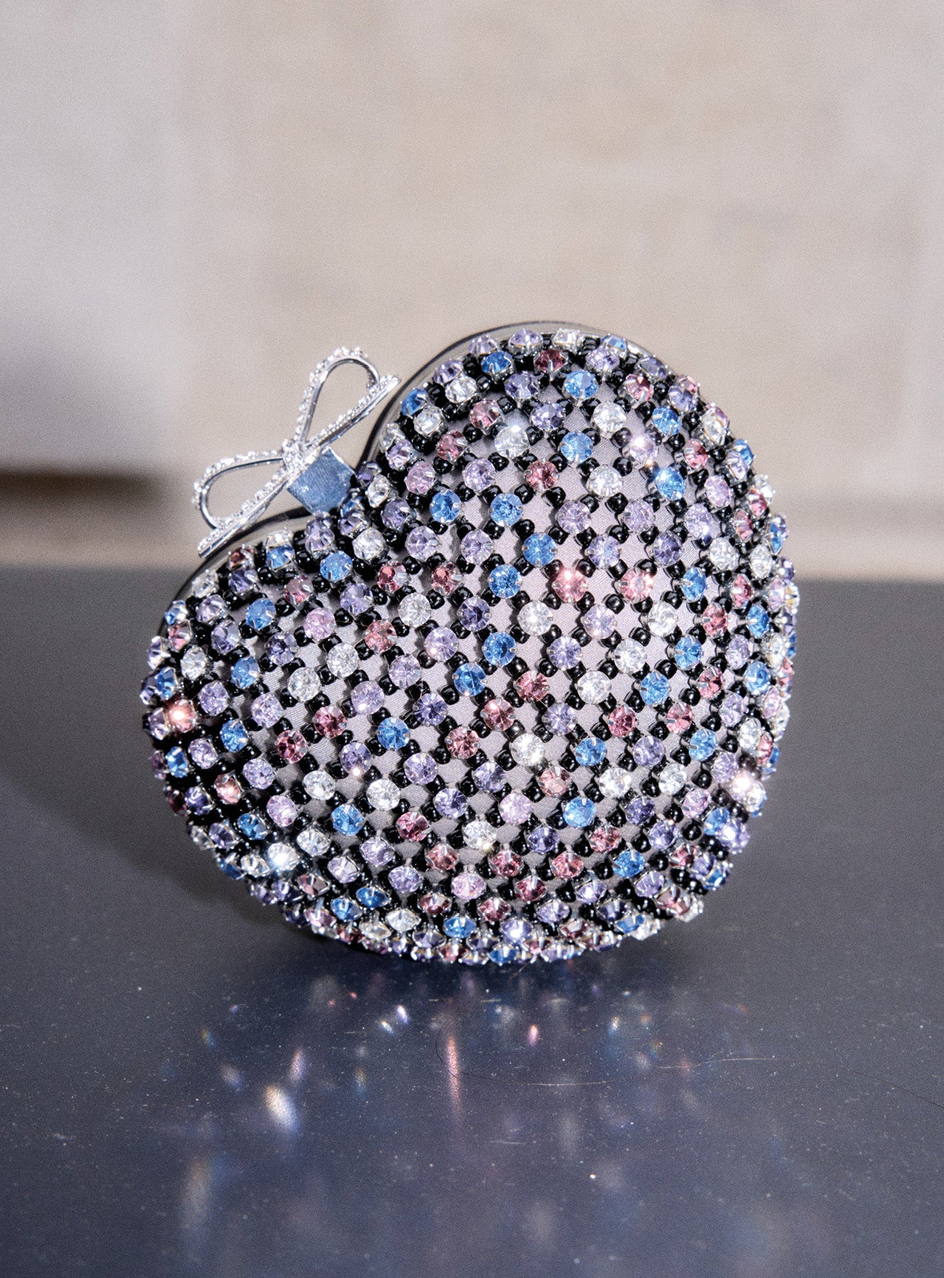 Multi Crystal Heart Clutch – self-portrait-US