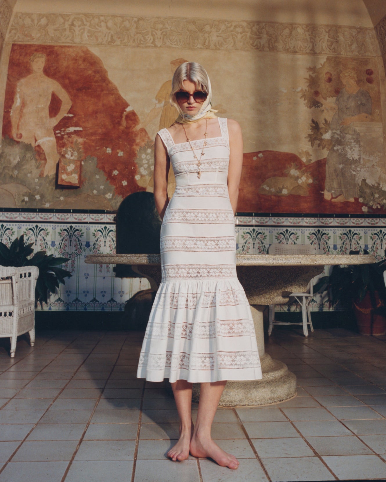 cotton embroidered midi dress Lela Rose | Embroidered Striped Cotton Midi Dress | M