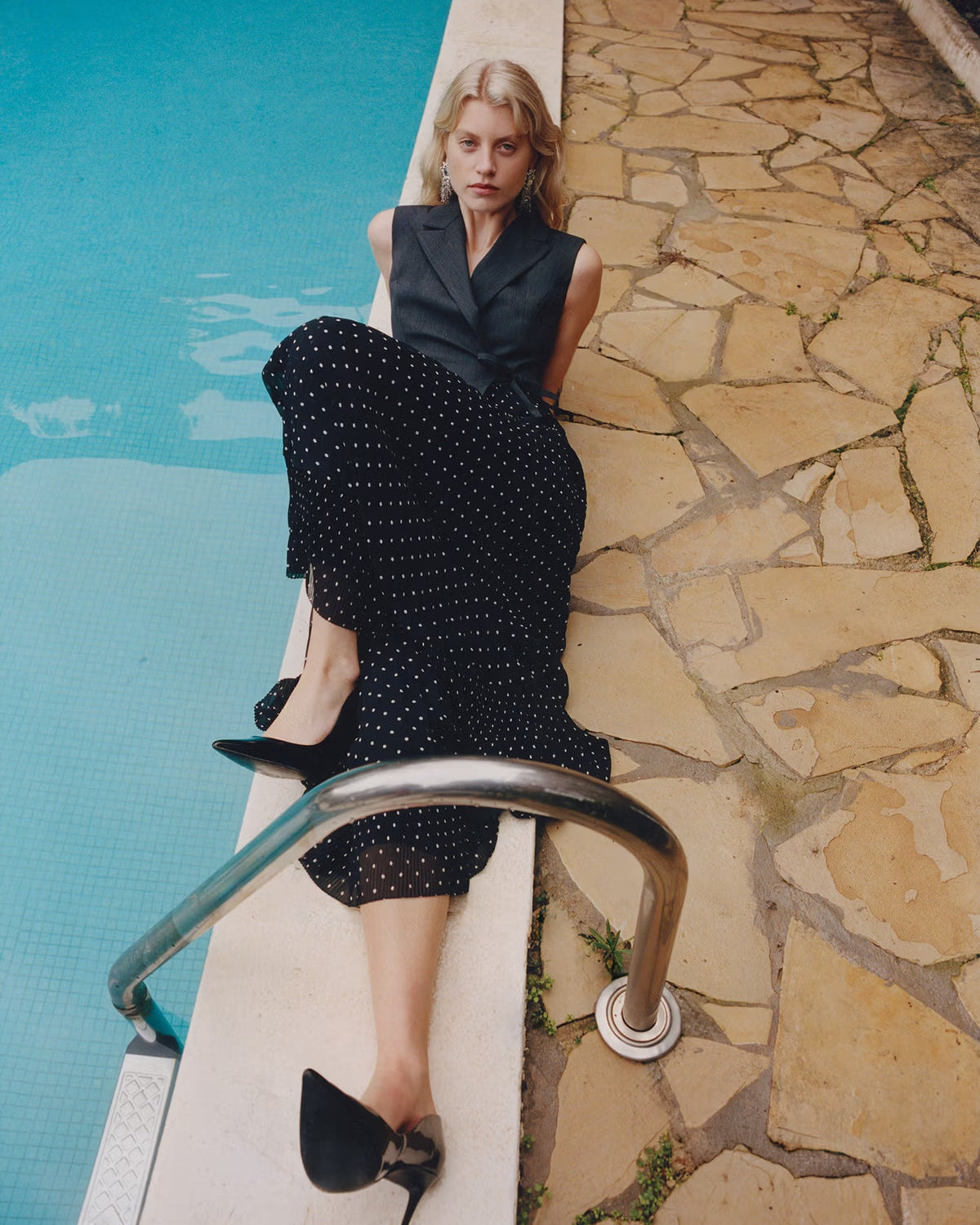 Self-Portrait - Grey Tailored Polka Dot Midi Dress - US 8 Self-Portrait - Grey Tailored Polka Dot Midi Dress - US 8
