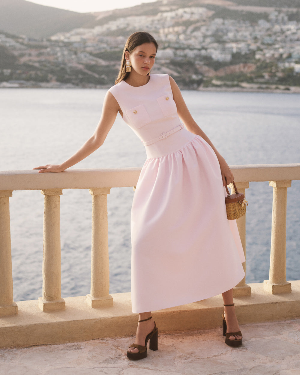 Pink Taffeta Belted Midi Dress – self-portrait-US