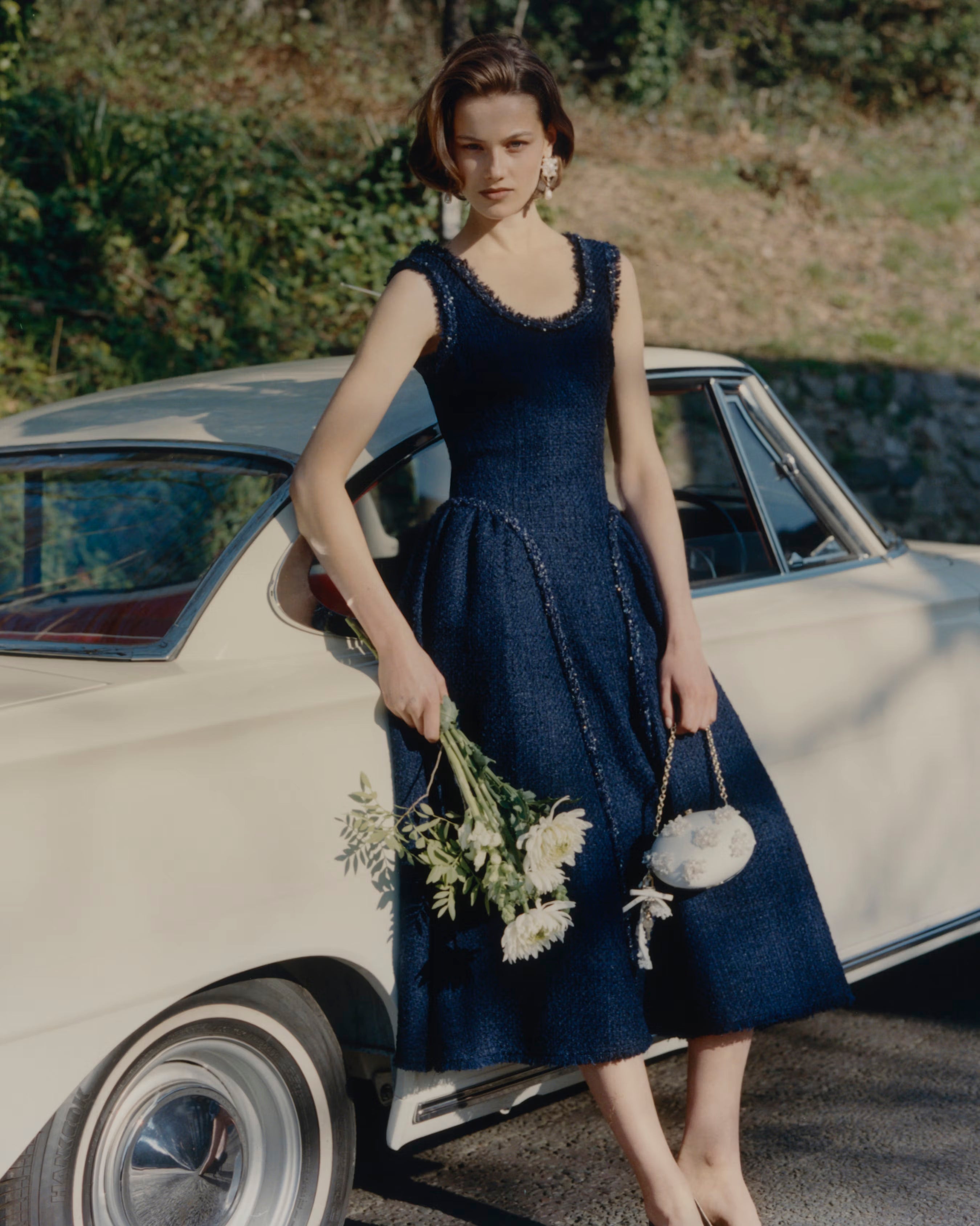 Navy Boucle Midi Dress – self-portrait-US