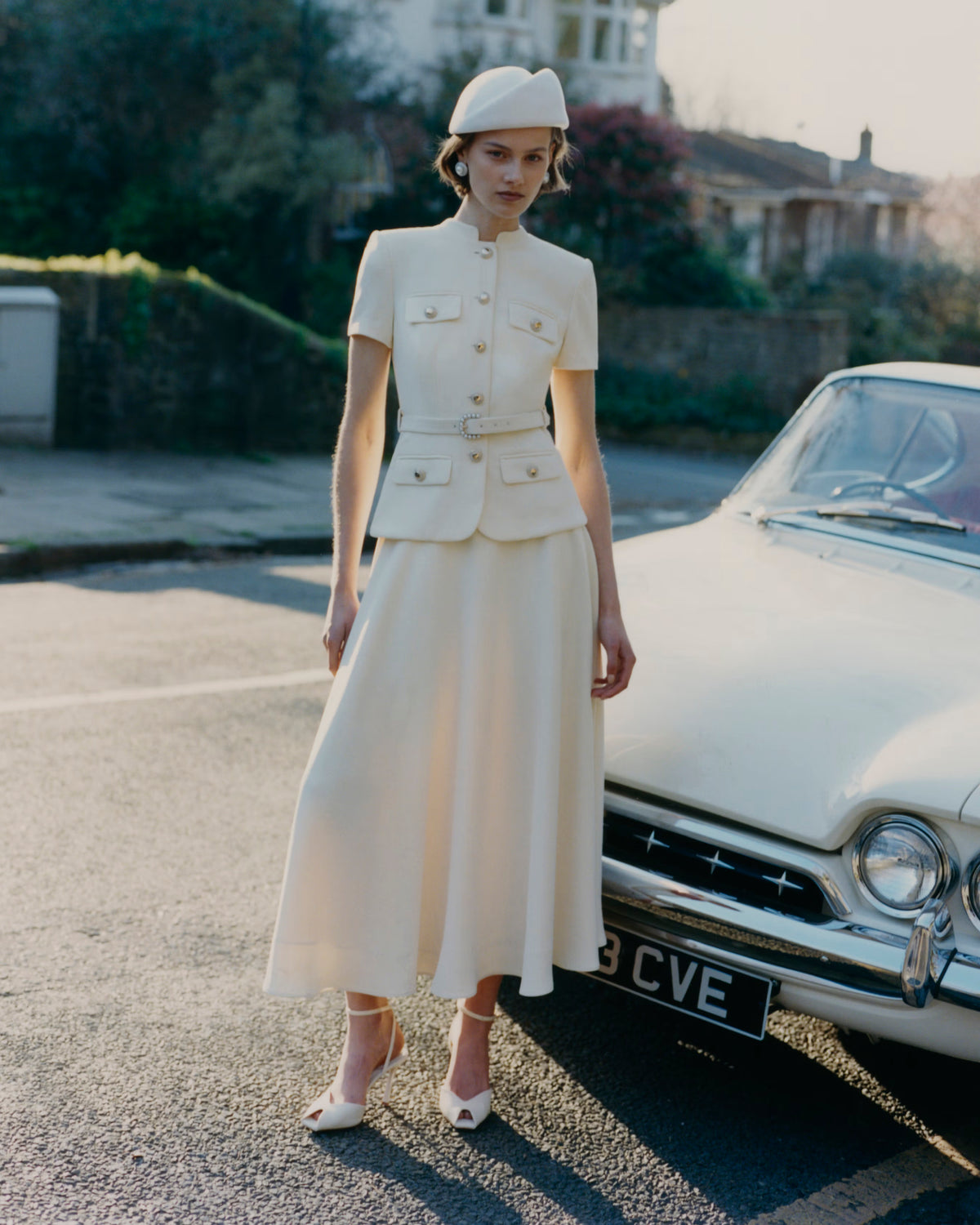 self portrait tailored crepe midi dress White Crepe Tailored Maxi Dress self-portrait-US