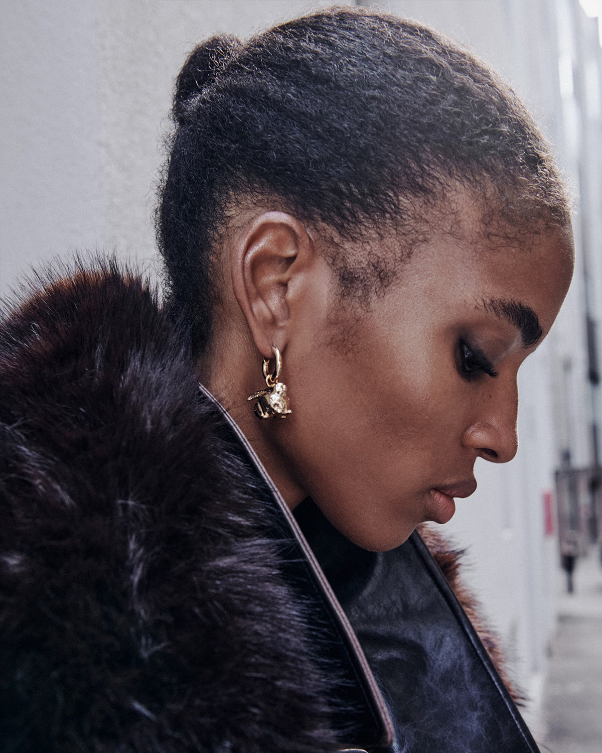 Gold Crystal Bunny Hoop Earrings