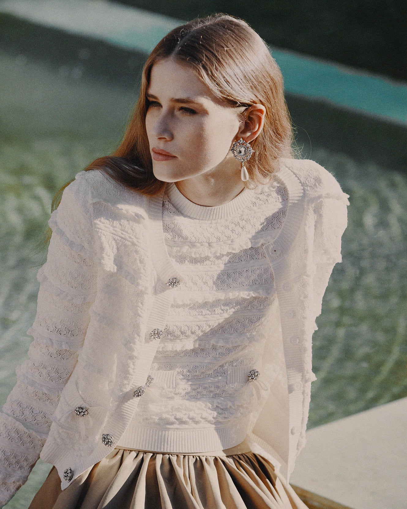 White Pointelle Diamante Cardigan – self-portrait-US