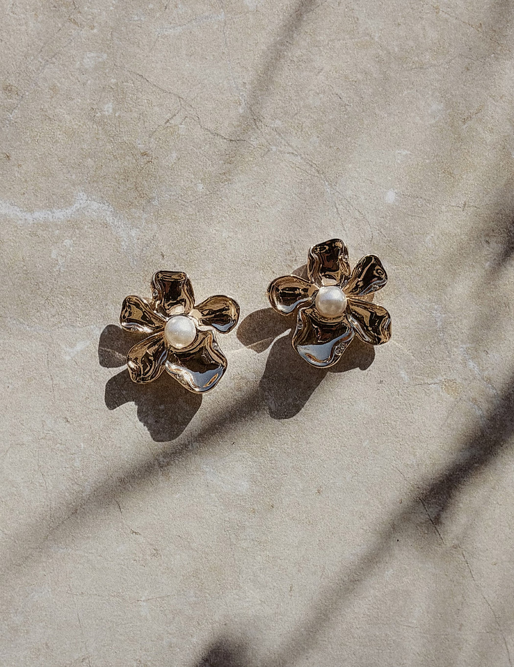 Gold Pearl Flower Earrings