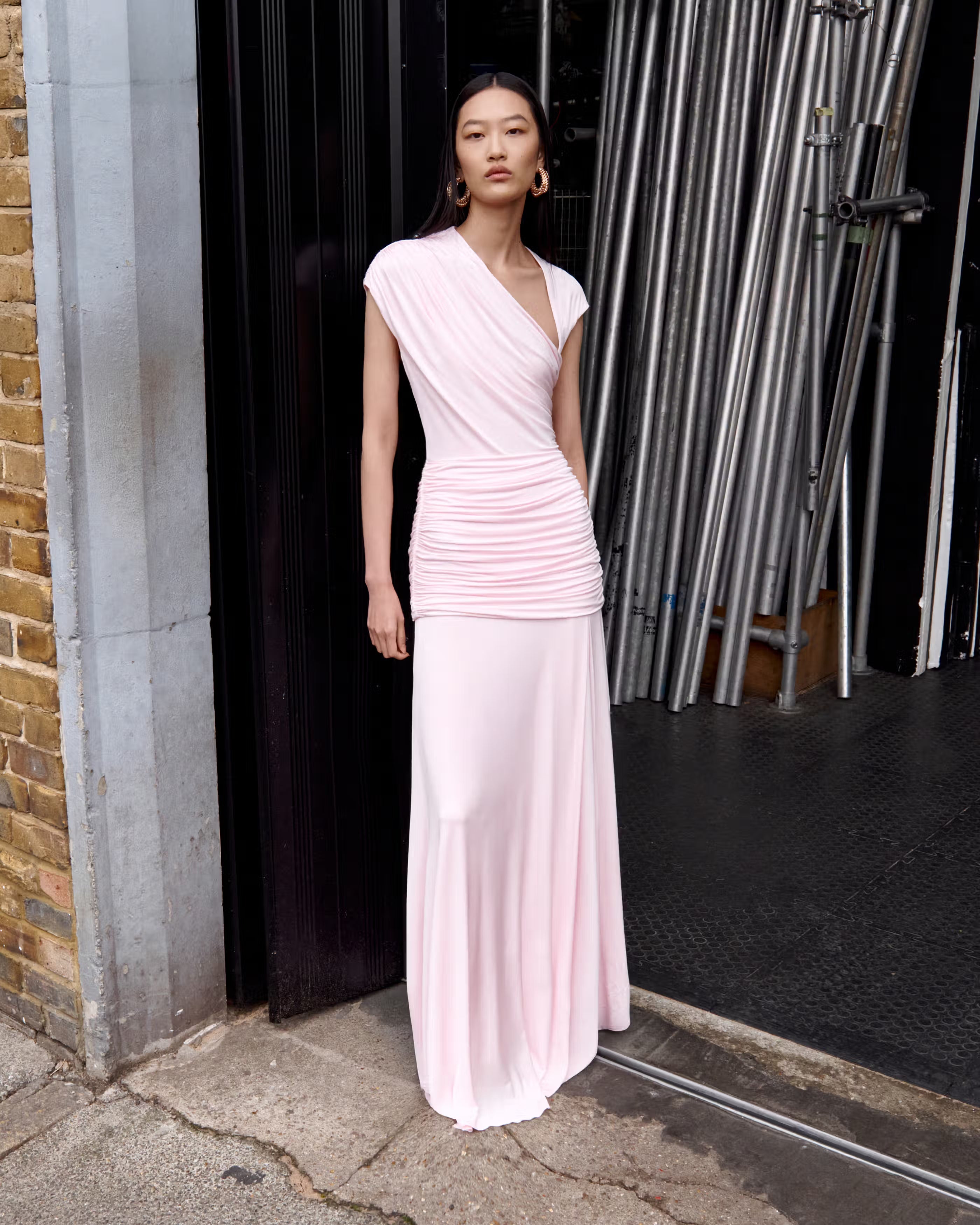 Self-Portrait Jersey Draped Maxi Dress in Pink