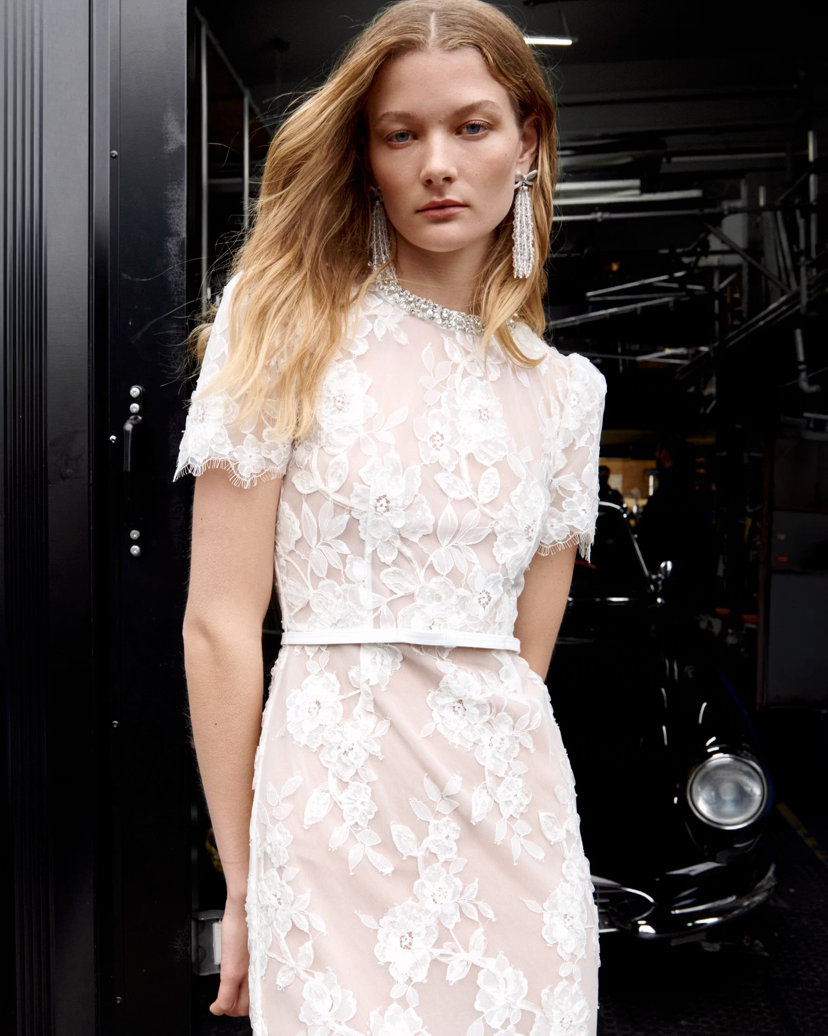 White Sequin Lace Midi Dress