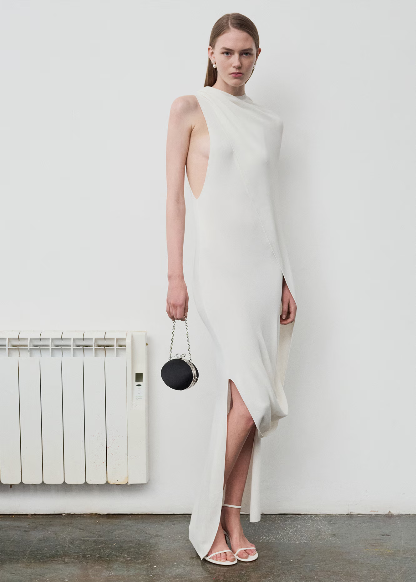 White Viscose Knit Drape Maxi Dress – self-portrait-US