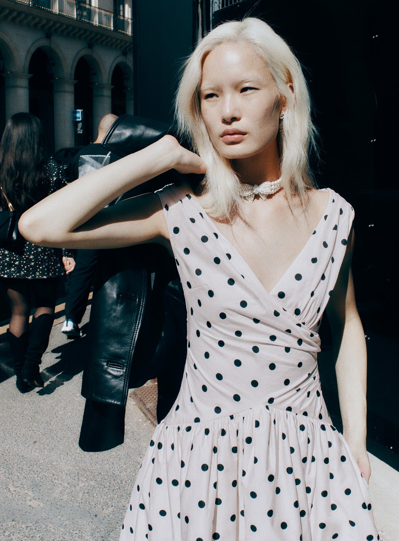 Cream Polka Dot Cotton Midi Dress – self-portrait-US
