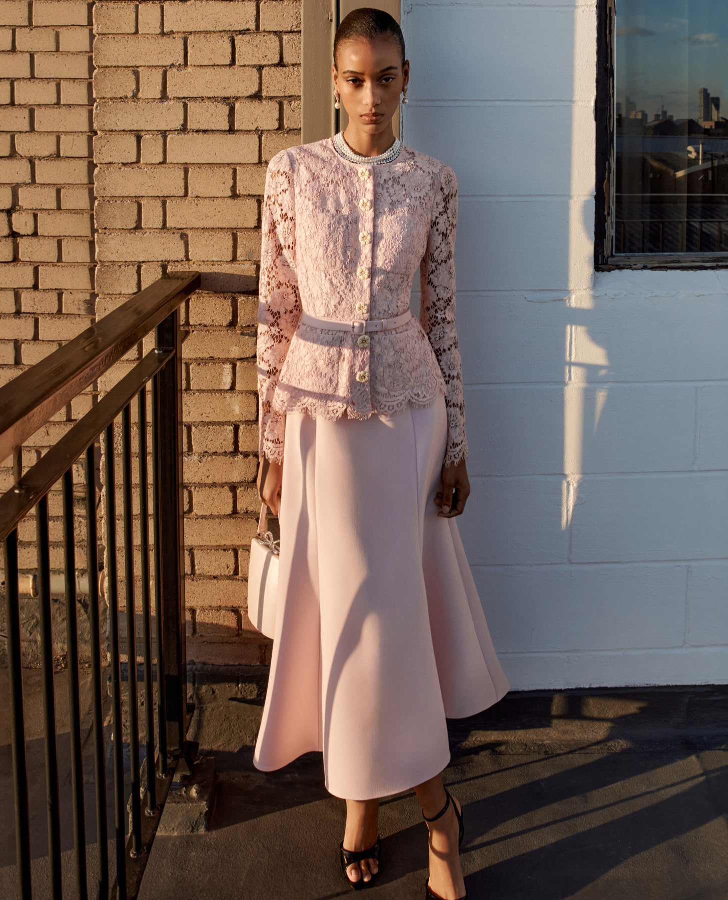Pink Tailored Lace Midi Dress – self-portrait-US