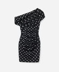 Polka Dot Draped Knit Mini Dress
