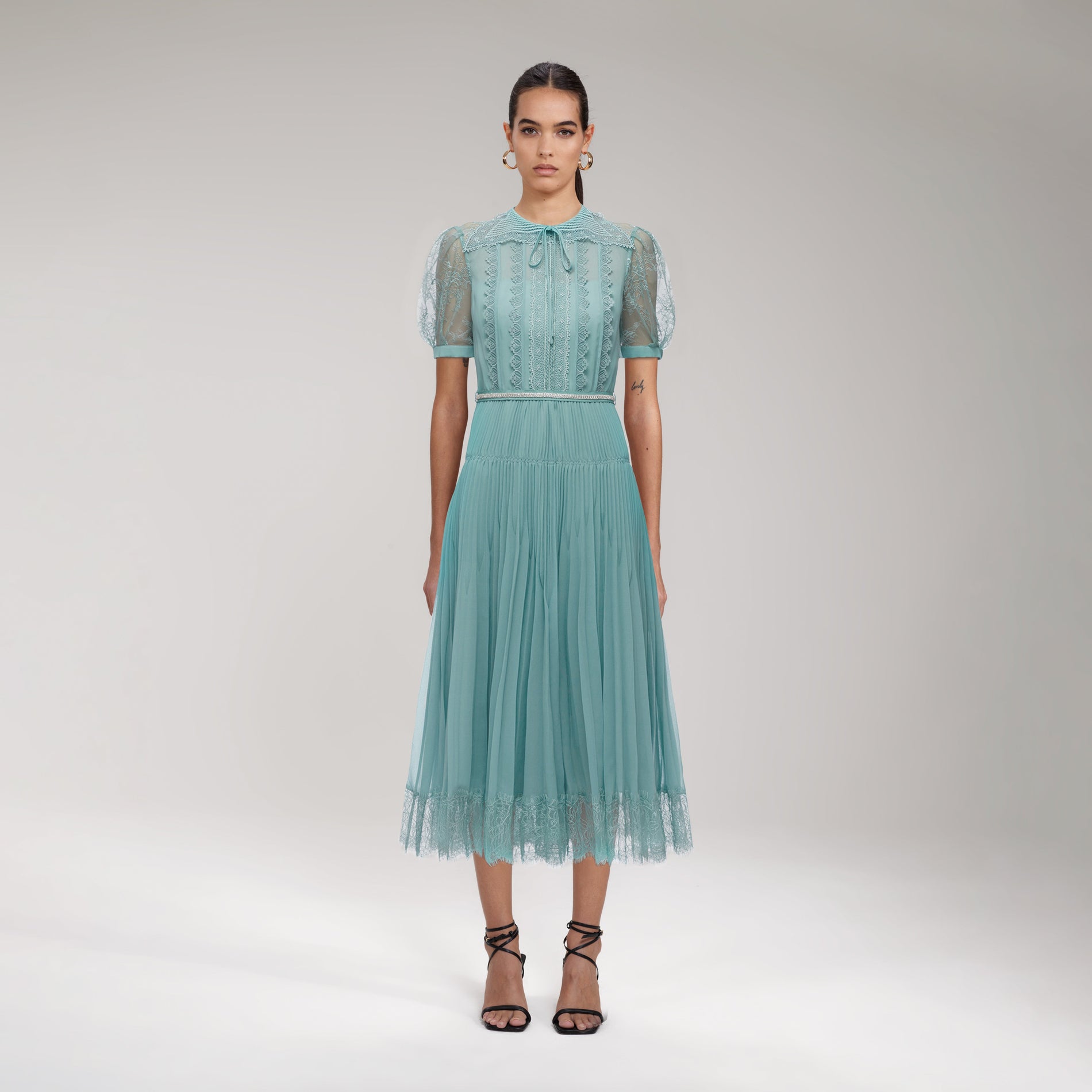 Sage Lace Trim Midi Dress