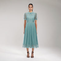 Sage Lace Trim Midi Dress