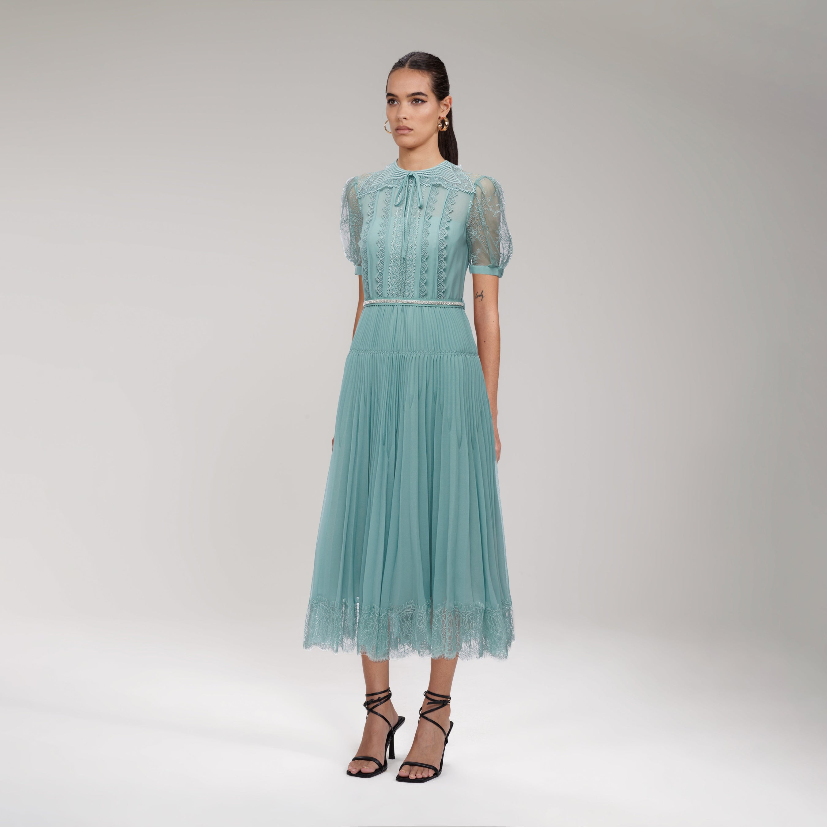 Sage Lace Trim Midi Dress