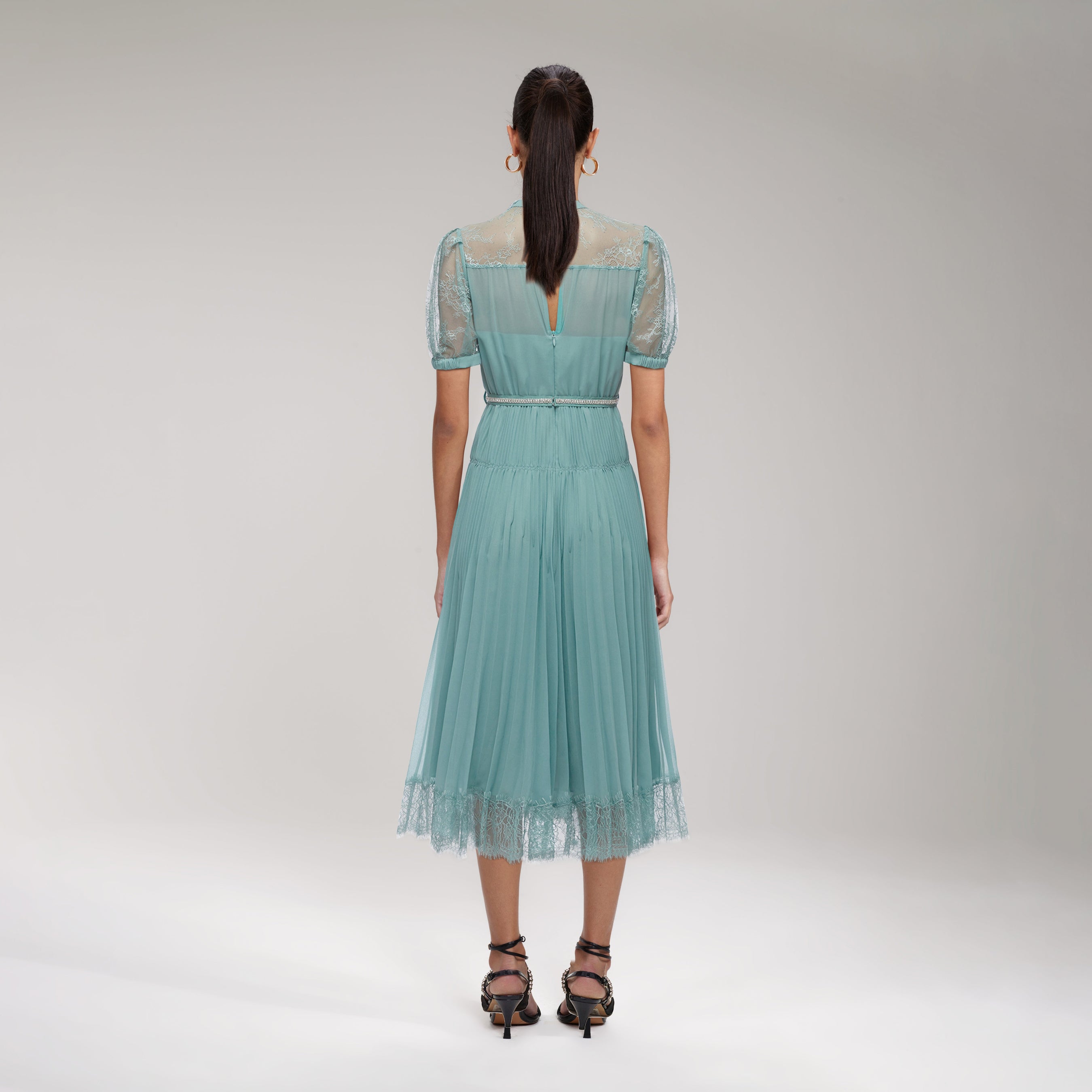 Sage Lace Trim Midi Dress