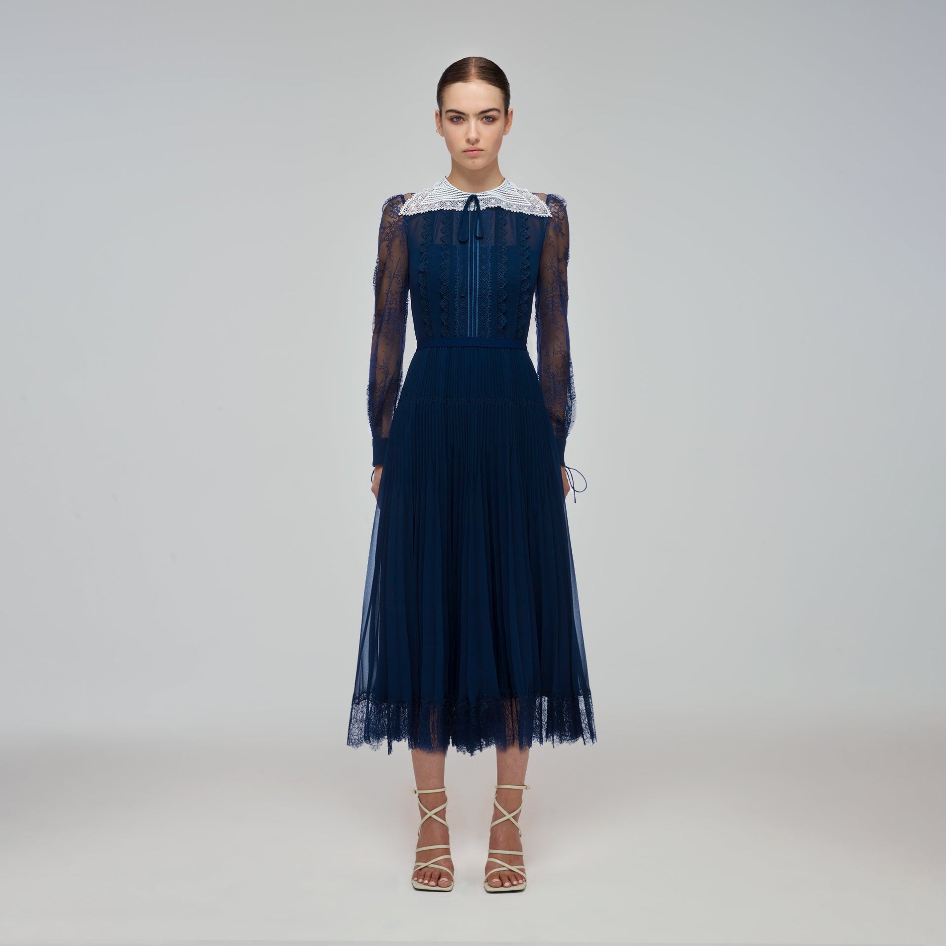 Navy Lace Trim Midi Dress