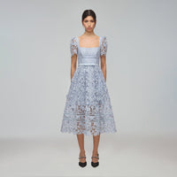 Powder Blue Guipure Lace Midi Dress