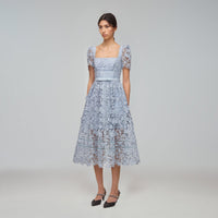 Powder Blue Guipure Lace Midi Dress