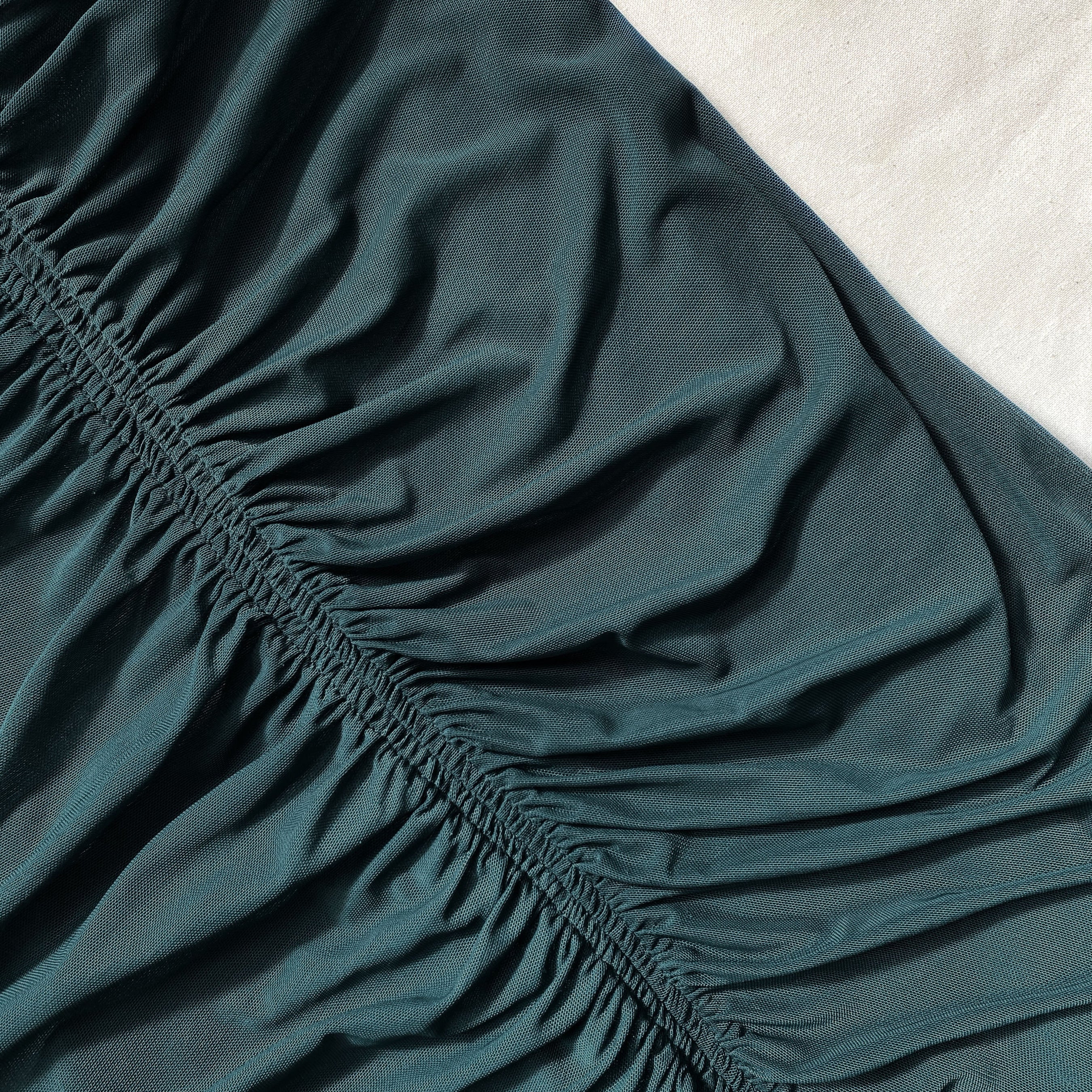 Dark Green Powermesh Ruched Midi Dress