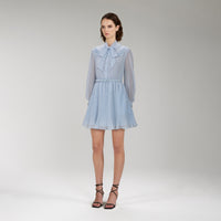 Blue Broderie Collar Chiffon Mini Dress