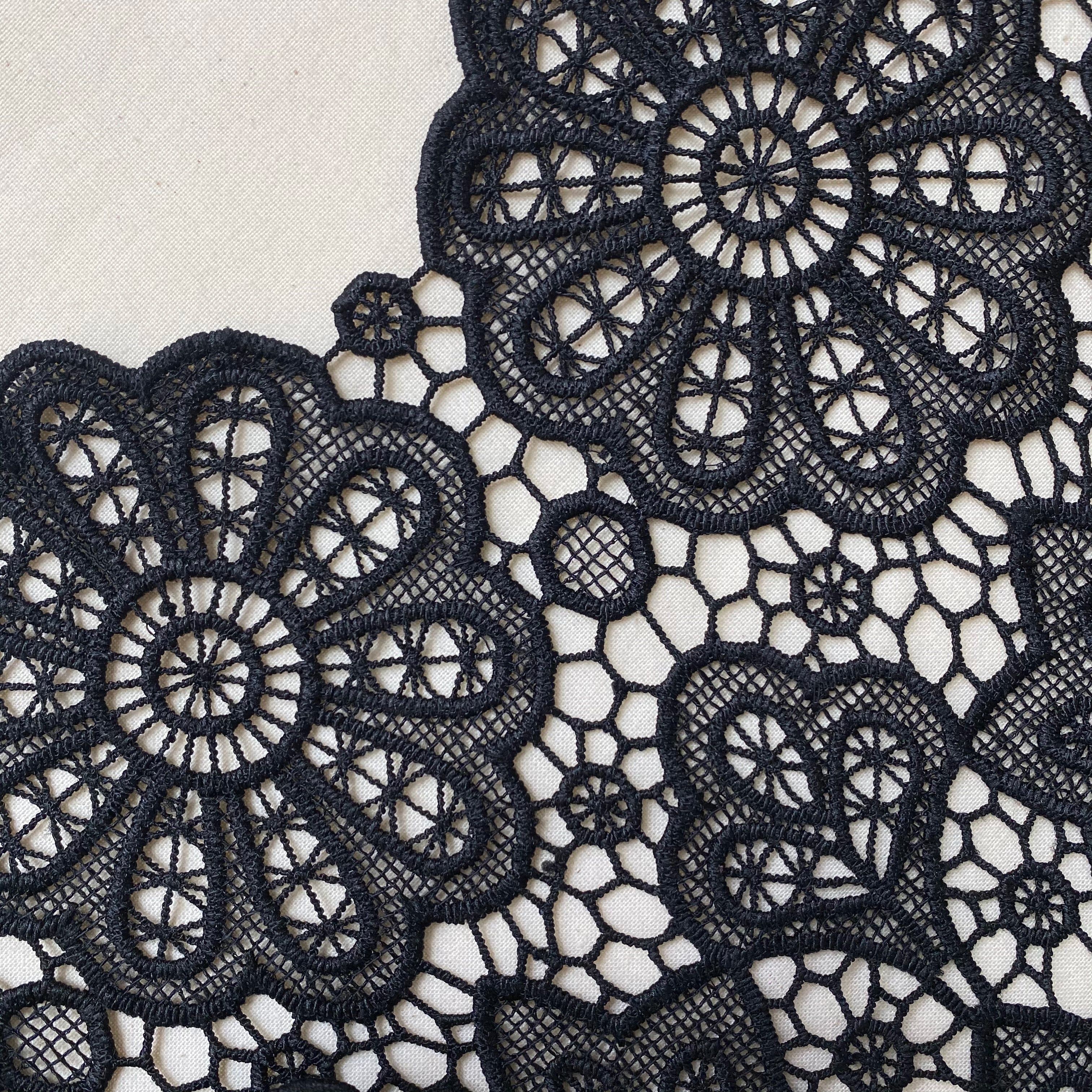 Black Floral Guipure Puff Sleeve Blouse