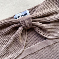 Taupe Ribbed Knit Bow Bust Top