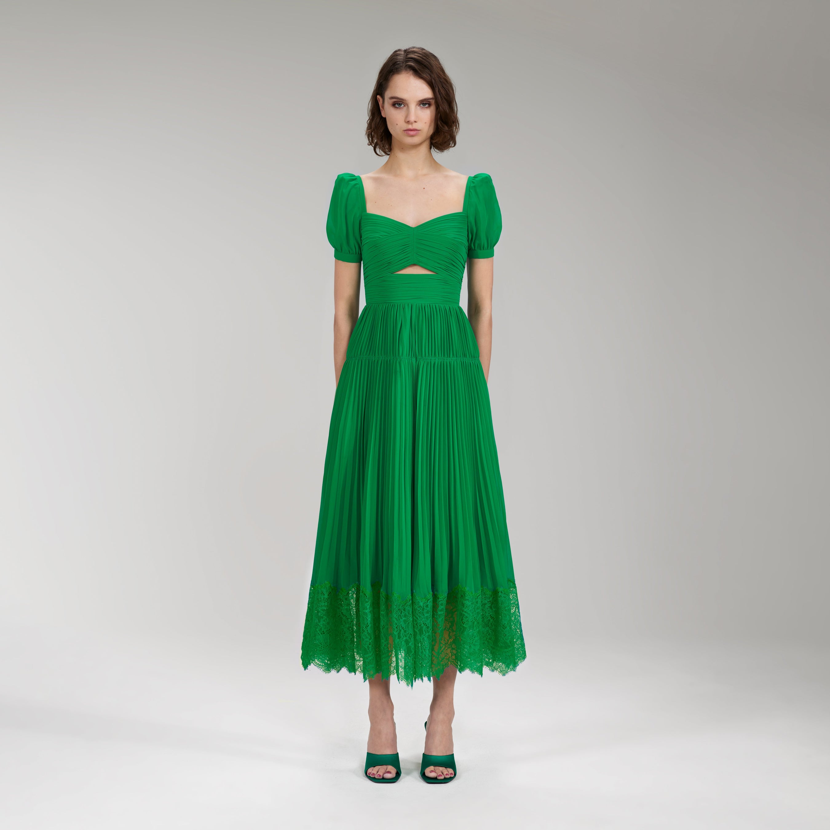 Bright Green Chiffon Cut Out Midi Dress