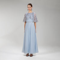 Embroidered Blossom Cape Maxi Dress