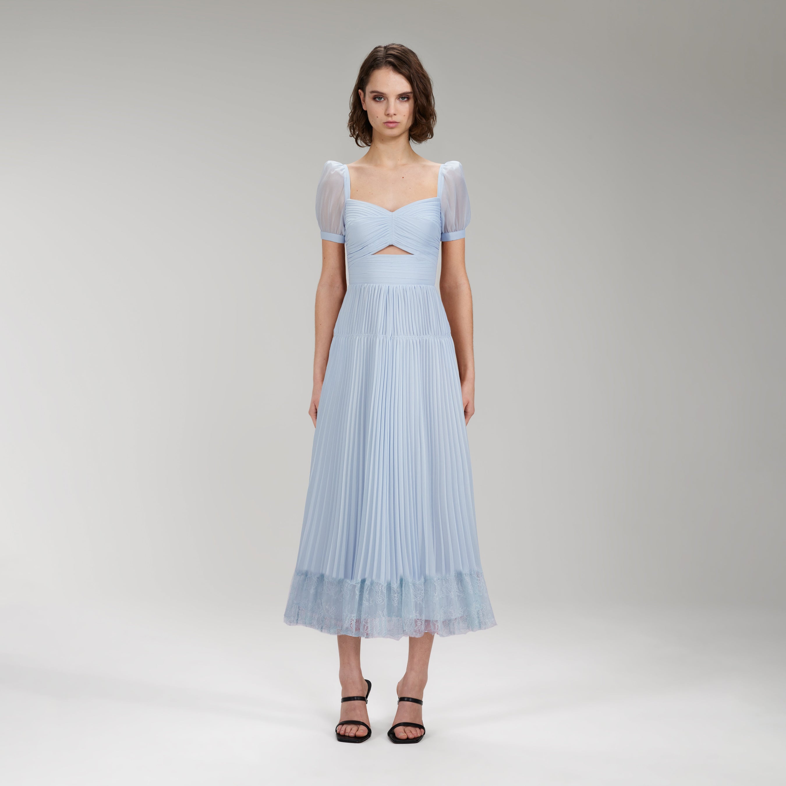 Light Blue Chiffon Cut Out Midi Dress