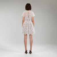 White Floral Guipure Lace Mini Dress