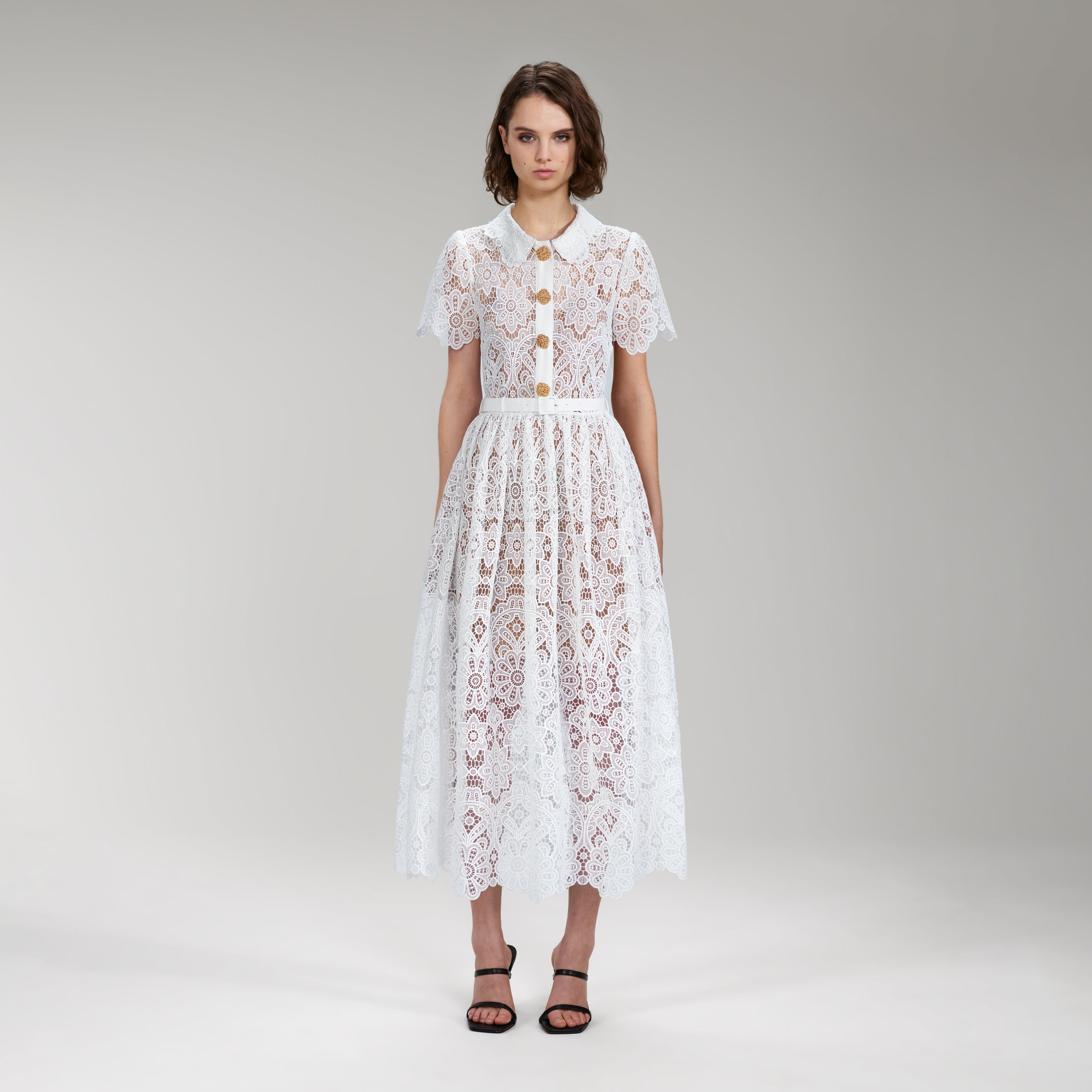 White Floral Guipure Lace Midi Dress