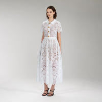 White Floral Guipure Lace Midi Dress