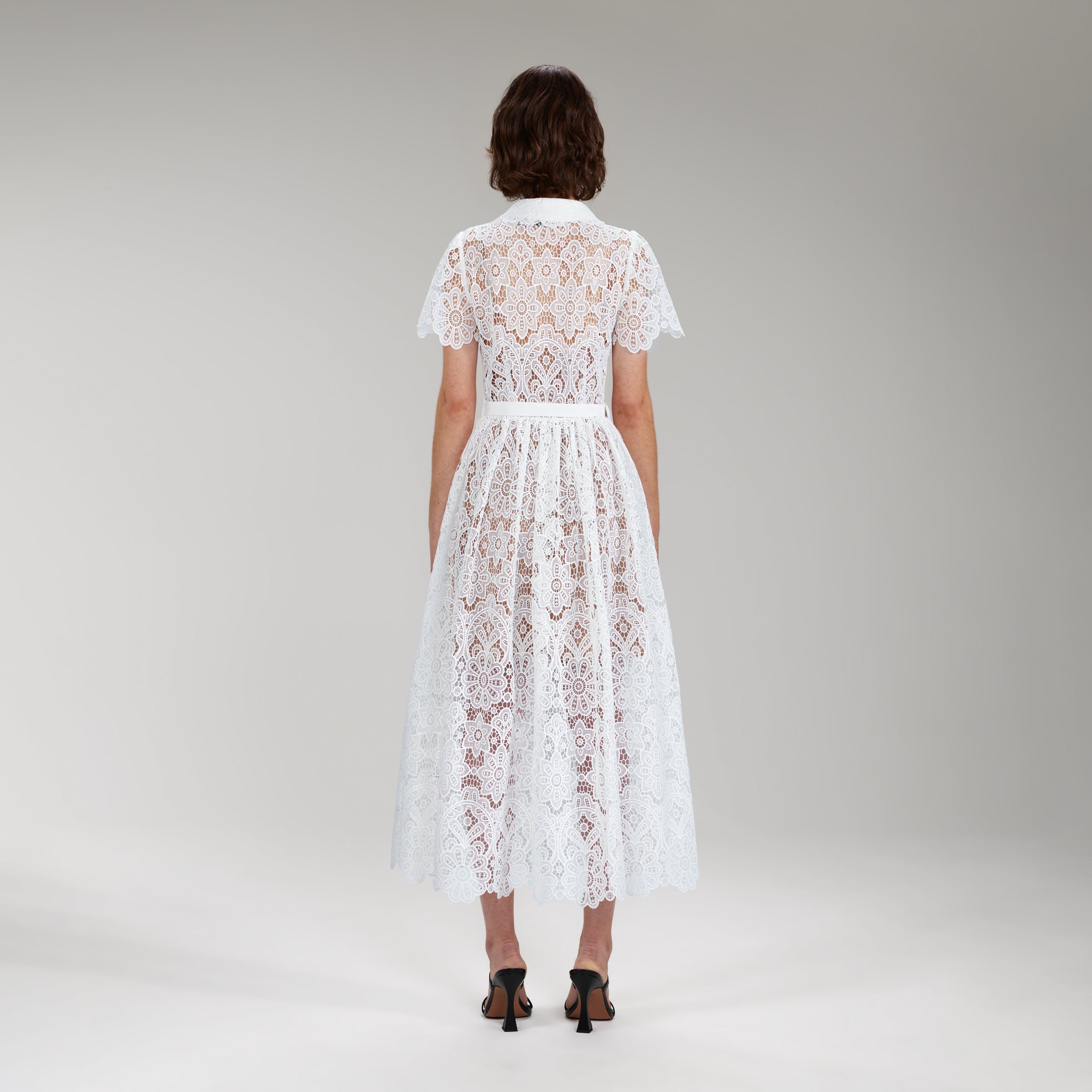 White Floral Guipure Lace Midi Dress