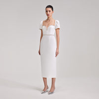 White Diamante Trim Split Midi Dress