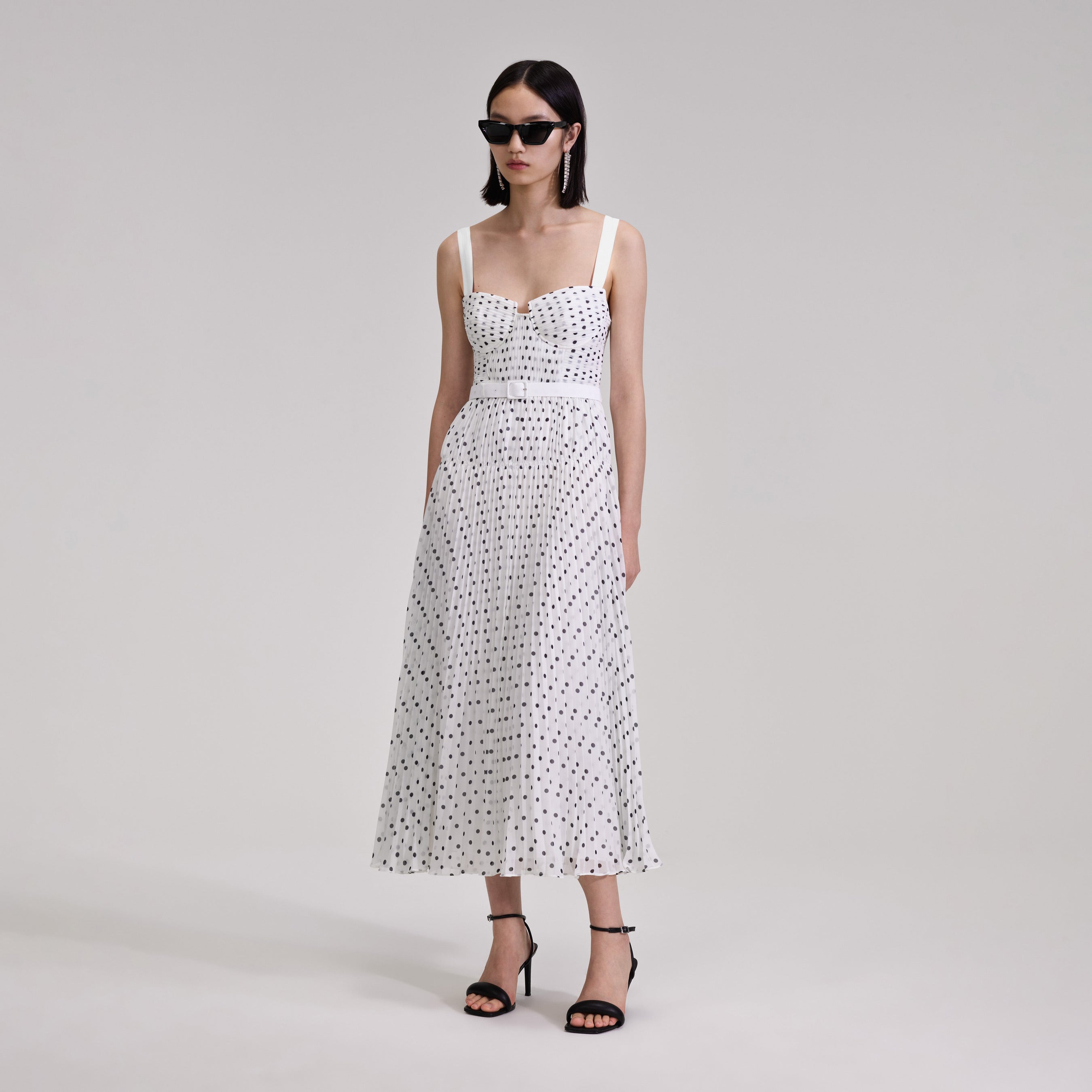 Polka Dot Chiffon Midi Dress