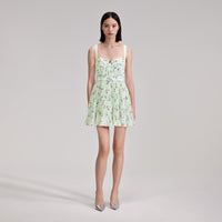 Green Floral Print Mini Dress