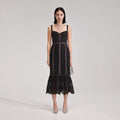 Black Cord Lace Insert Midi Dress