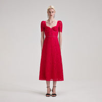 Red Lace Classic Midi Dress