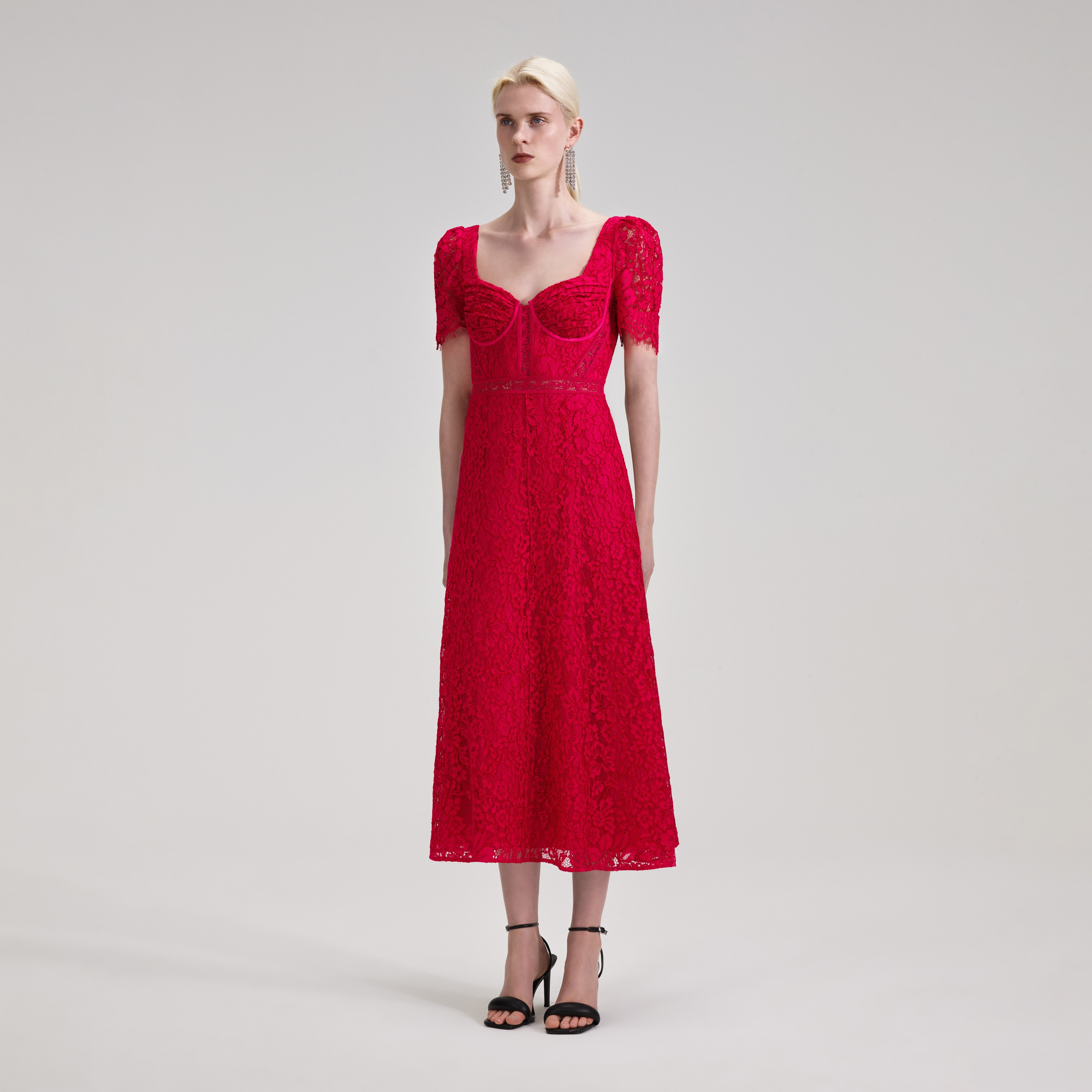 SELF PORTRAIT Red Lace Starlet selling Midi Dress