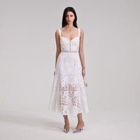 White Cord Lace Midi Dress