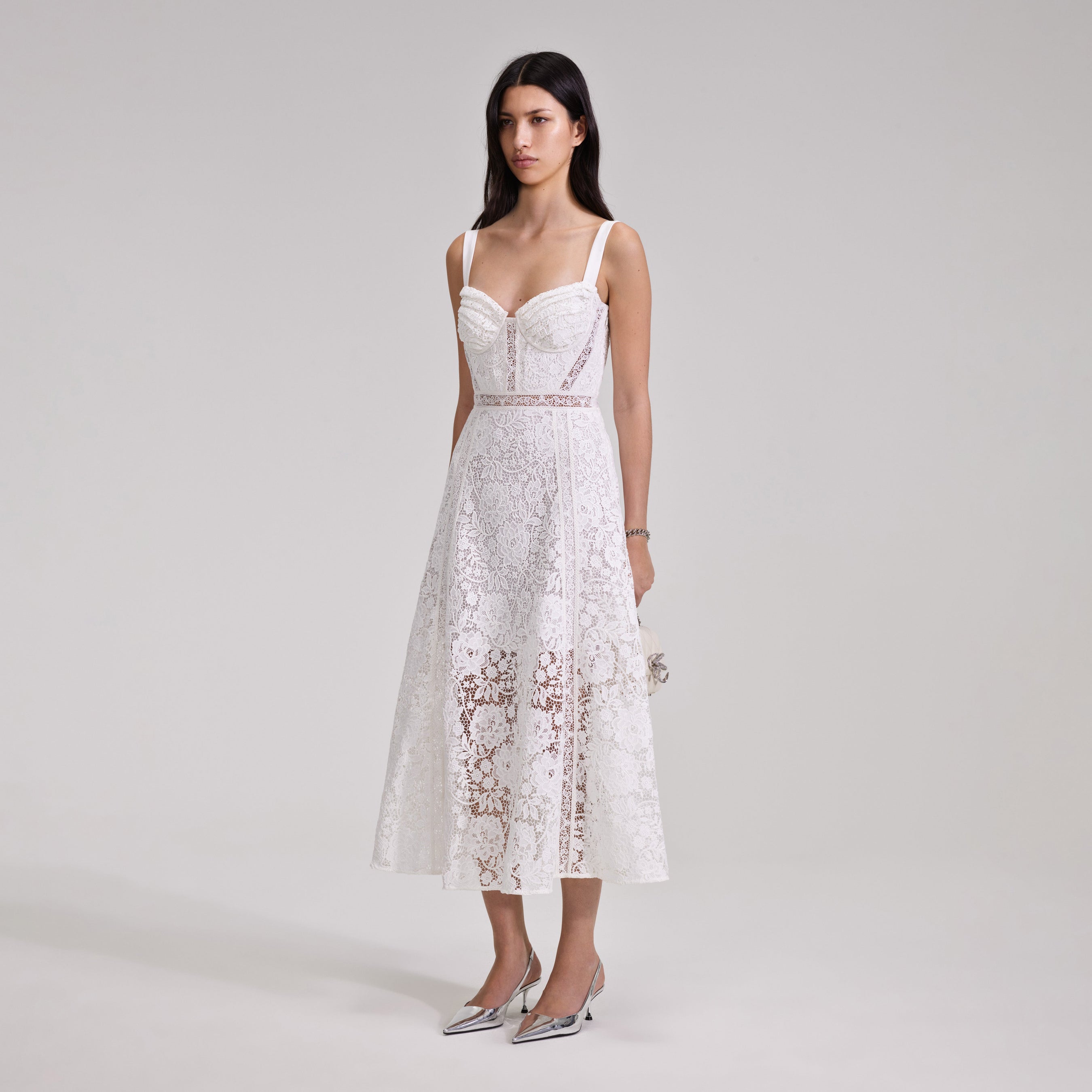 White Cord Lace Midi Dress