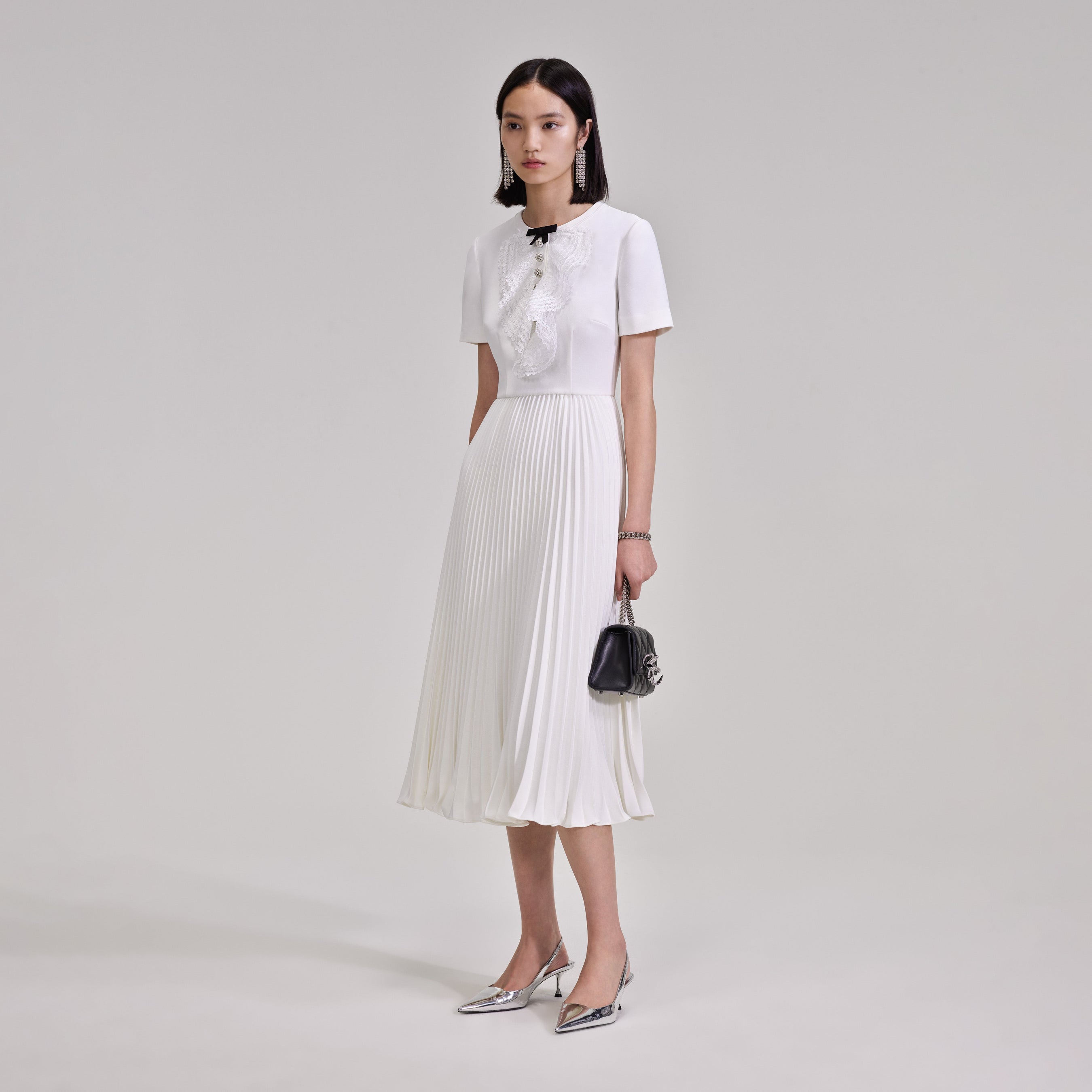 White Lace Bib Midi Dress