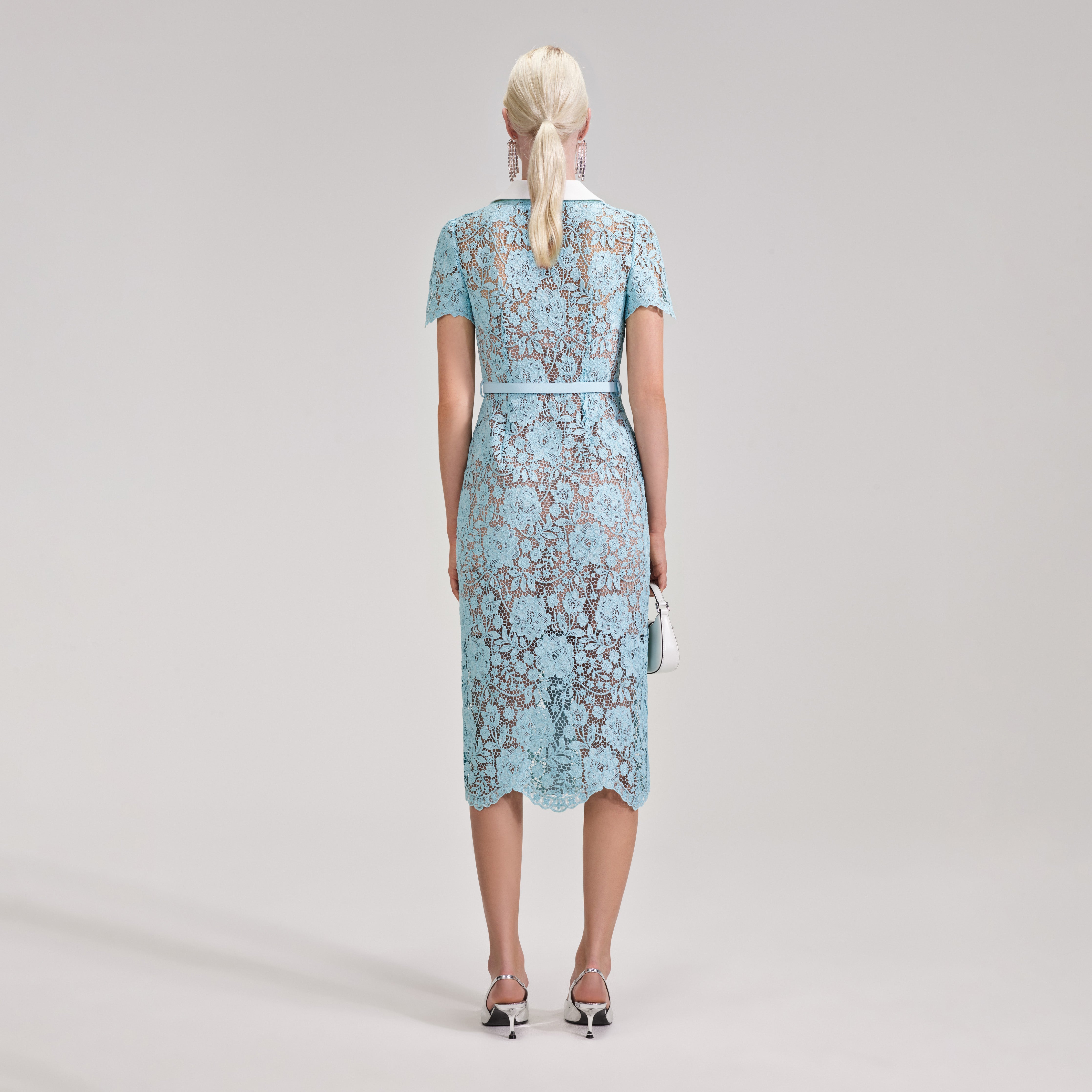 Blue Cord Lace Midi Dress – self-portrait-US