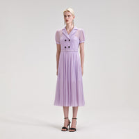 Lilac Chiffon Pleated Collar Midi Dress