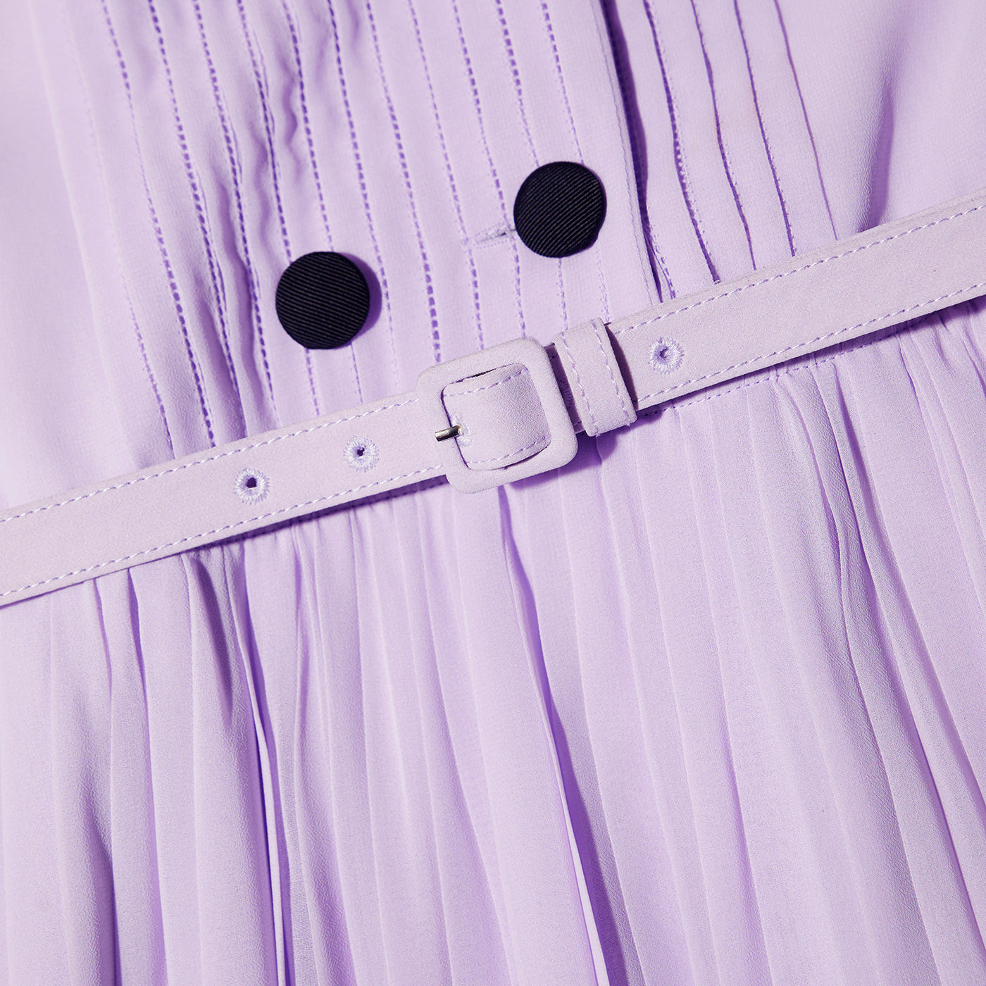 Lilac Chiffon Pleated Collar Midi Dress