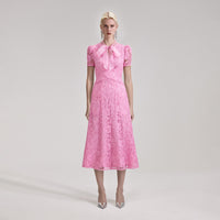 Pink Cord Lace Crossover Midi Dress