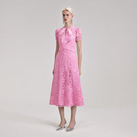 Pink Cord Lace Crossover Midi Dress