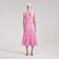 Pink Cord Lace Crossover Midi Dress