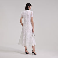 White Cord Lace Crossover Midi Dress